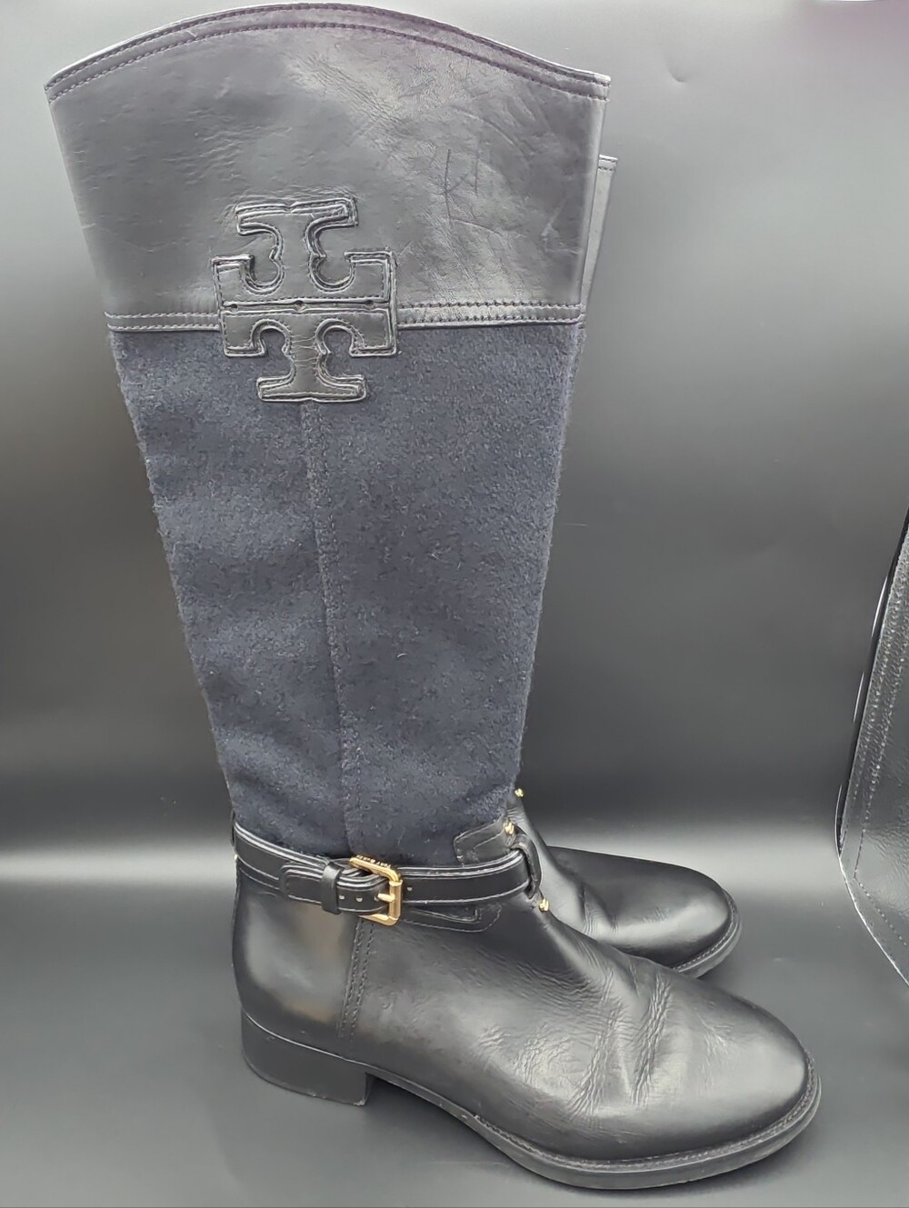 Tory Burch Black Leather Tall Riding Boots Women's Size 9.5M